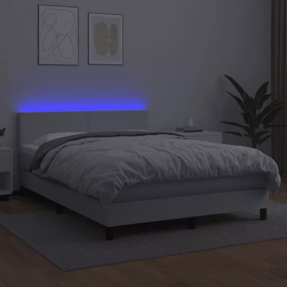 fehér műbőr rugós ágy matraccal és LED-del 140x200 cm