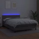 szürke műbőr rugós ágy matraccal és LED-del 140x200 cm