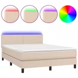 cappuccino színű műbőr rugós ágy matraccal és LED-del 140x200cm