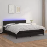 fekete műbőr rugós ágy matraccal és LED-del 160x200 cm
