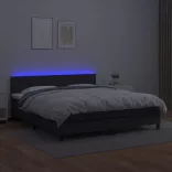 fekete műbőr rugós ágy matraccal és LED-del 160x200 cm