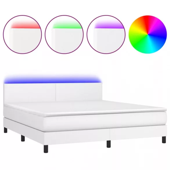 fehér műbőr rugós ágy matraccal és LED-del 160x200 cm