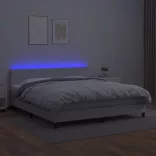 fehér műbőr rugós ágy matraccal és LED-del 160x200 cm