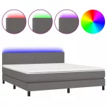 szürke műbőr rugós ágy matraccal és LED-del 160x200 cm