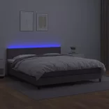 szürke műbőr rugós ágy matraccal és LED-del 160x200 cm