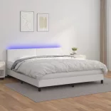 fehér műbőr rugós ágy matraccal és LED-del 180x200 cm