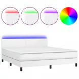 fehér műbőr rugós ágy matraccal és LED-del 180x200 cm