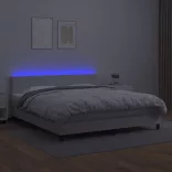 fehér műbőr rugós ágy matraccal és LED-del 180x200 cm