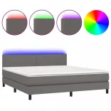szürke műbőr rugós ágy matraccal és LED-del 180x200 cm