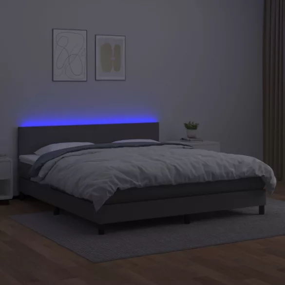 szürke műbőr rugós ágy matraccal és LED-del 180x200 cm