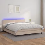 cappuccino színű műbőr rugós ágy matraccal és LED-del 180x200cm