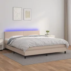   cappuccino színű műbőr rugós ágy matraccal és LED-del 180x200cm