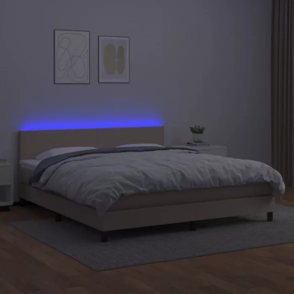 cappuccino színű műbőr rugós ágy matraccal és LED-del 180x200cm