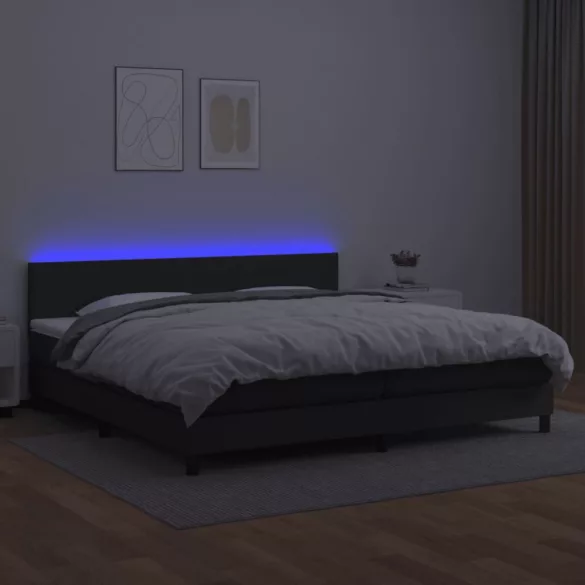 fehér műbőr rugós ágy matraccal és LED-del 200x200 cm