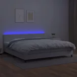 fehér műbőr rugós ágy matraccal és LED-del 200x200 cm