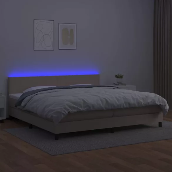 cappuccino színű műbőr rugós ágy matraccal és LED-del 200x200cm