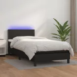 fekete műbőr rugós ágy matraccal és LED-del 80 x 200 cm