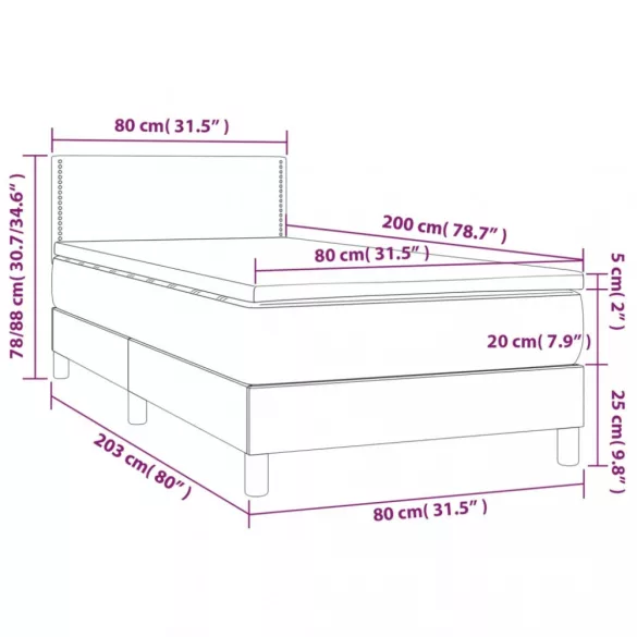 fekete műbőr rugós ágy matraccal és LED-del 80 x 200 cm