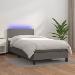   szürke műbőr rugós ágy matraccal és LED-del 80 x 200 cm