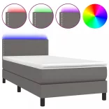 szürke műbőr rugós ágy matraccal és LED-del 80 x 200 cm