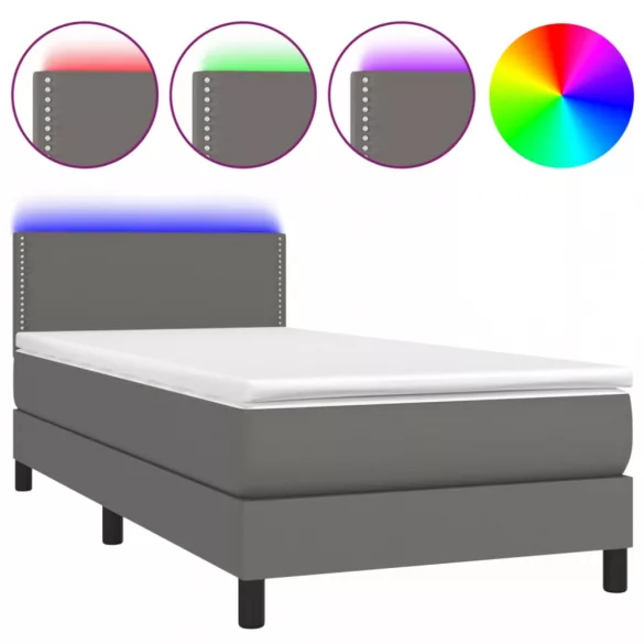 szürke műbőr rugós ágy matraccal és LED-del 80 x 200 cm
