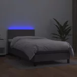 szürke műbőr rugós ágy matraccal és LED-del 80 x 200 cm