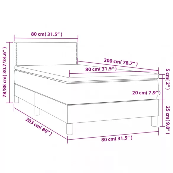 szürke műbőr rugós ágy matraccal és LED-del 80 x 200 cm