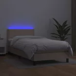 cappuccino színű műbőr rugós ágy matraccal és LED-del 80x200 cm