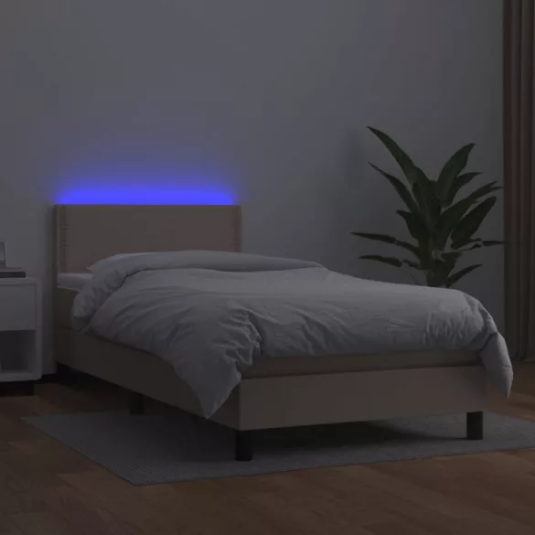 cappuccino színű műbőr rugós ágy matraccal és LED-del 80x200 cm