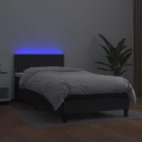 fekete műbőr rugós ágy matraccal és LED-del 90x190 cm
