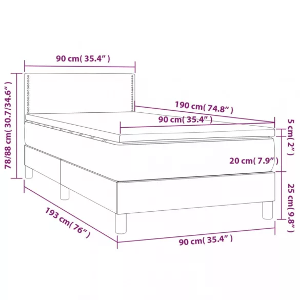 fekete műbőr rugós ágy matraccal és LED-del 90x190 cm