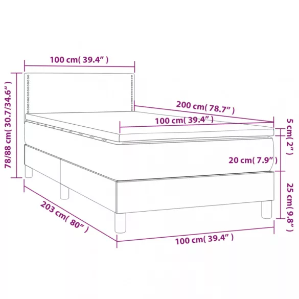 fekete műbőr rugós ágy matraccal és LED-del 100x200 cm