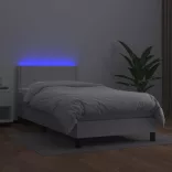 fehér műbőr rugós ágy matraccal és LED-del 100x200 cm