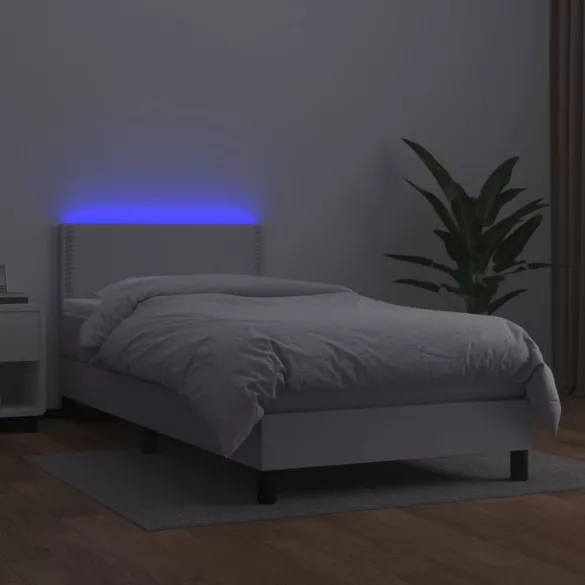 fehér műbőr rugós ágy matraccal és LED-del 100x200 cm