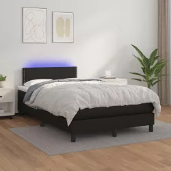 fekete műbőr rugós ágy matraccal és LED-del 120x200 cm