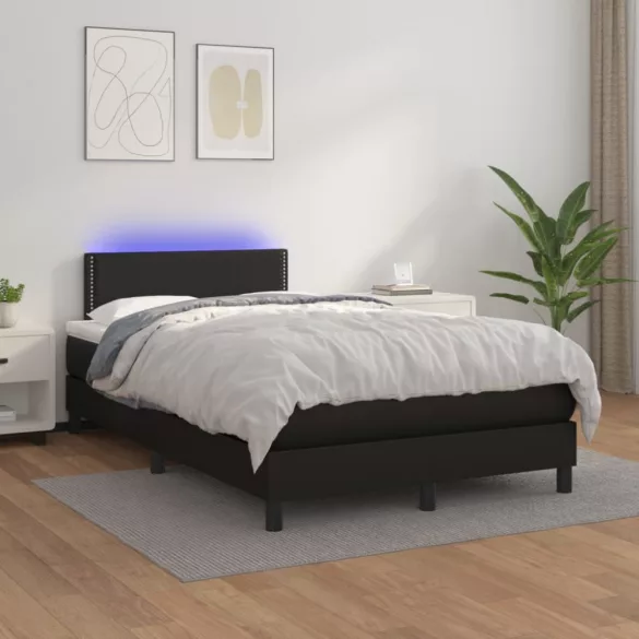 fekete műbőr rugós ágy matraccal és LED-del 120x200 cm