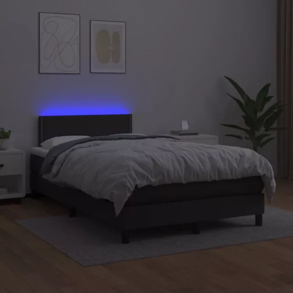 fekete műbőr rugós ágy matraccal és LED-del 120x200 cm