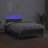 szürke műbőr rugós ágy matraccal és LED-del 120x200 cm