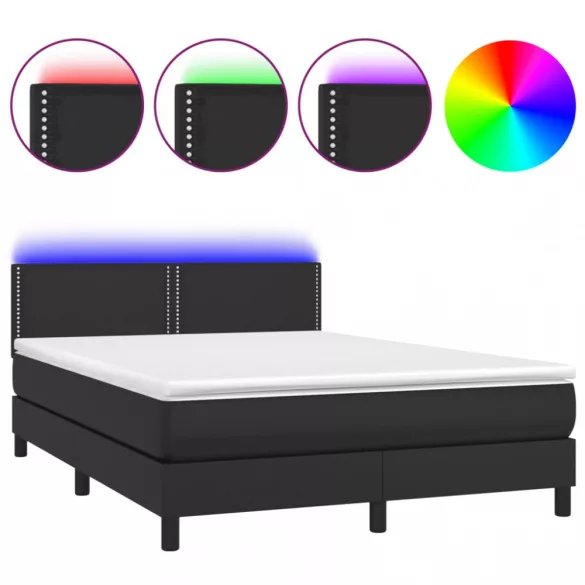fekete műbőr rugós ágy matraccal és LED-del 140 x 190 cm