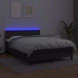fekete műbőr rugós ágy matraccal és LED-del 140 x 190 cm