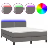 szürke műbőr rugós ágy matraccal és LED-del 140x190 cm