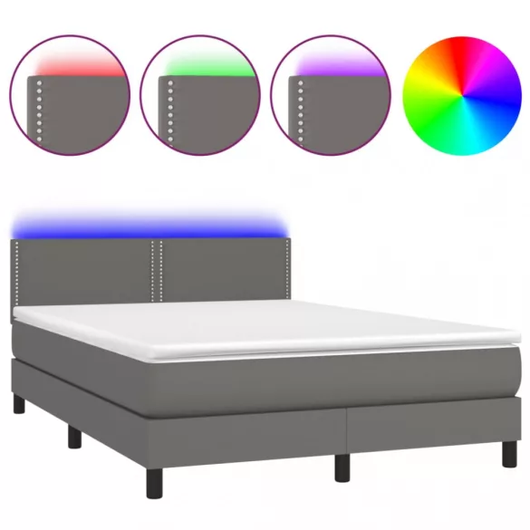 szürke műbőr rugós ágy matraccal és LED-del 140x190 cm