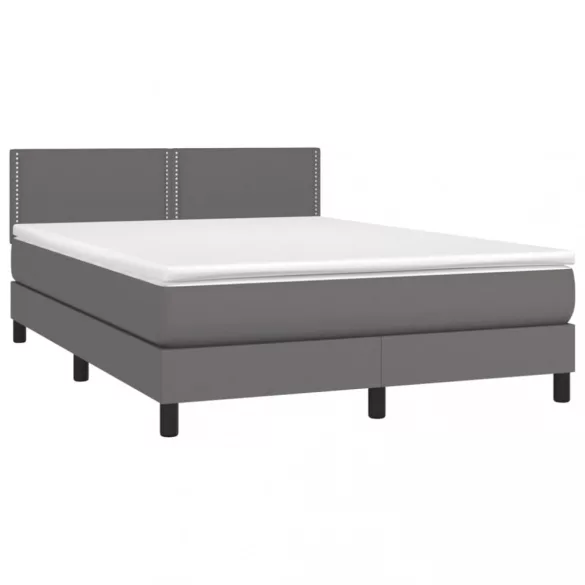 szürke műbőr rugós ágy matraccal és LED-del 140x190 cm