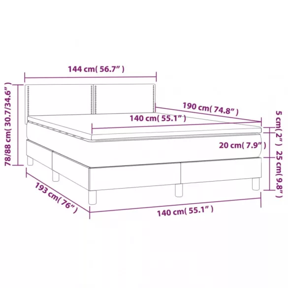 szürke műbőr rugós ágy matraccal és LED-del 140x190 cm