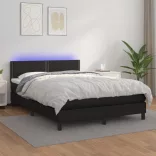 fekete műbőr rugós ágy matraccal és LED-del 140x200 cm