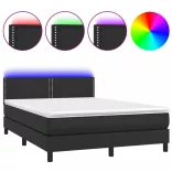 fekete műbőr rugós ágy matraccal és LED-del 140x200 cm