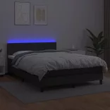 fekete műbőr rugós ágy matraccal és LED-del 140x200 cm