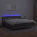 szürke műbőr rugós ágy matraccal és LED-del 180x200 cm