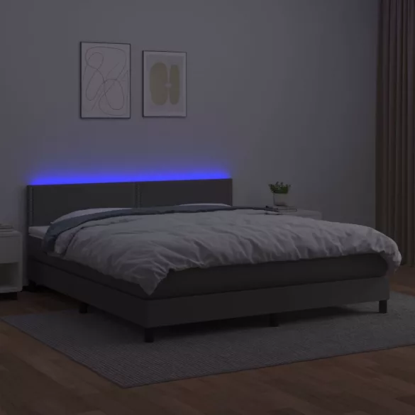 szürke műbőr rugós ágy matraccal és LED-del 180x200 cm