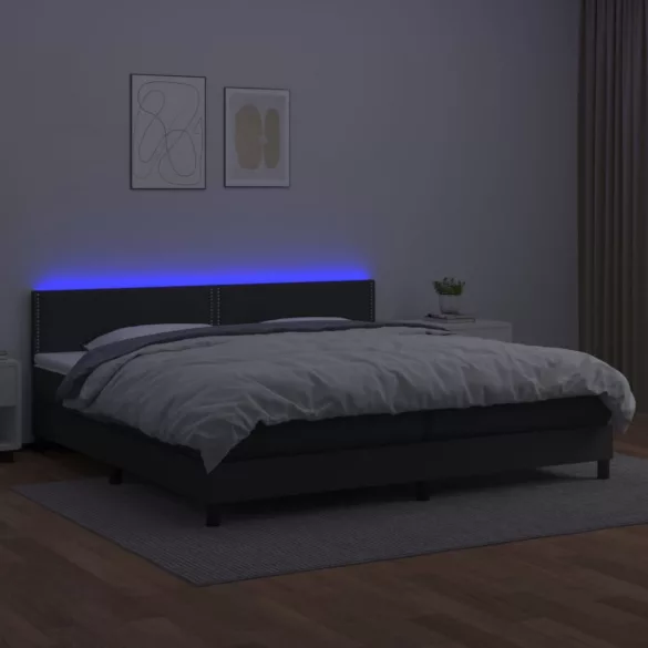 fehér műbőr rugós ágy matraccal és LED-del 200x200 cm